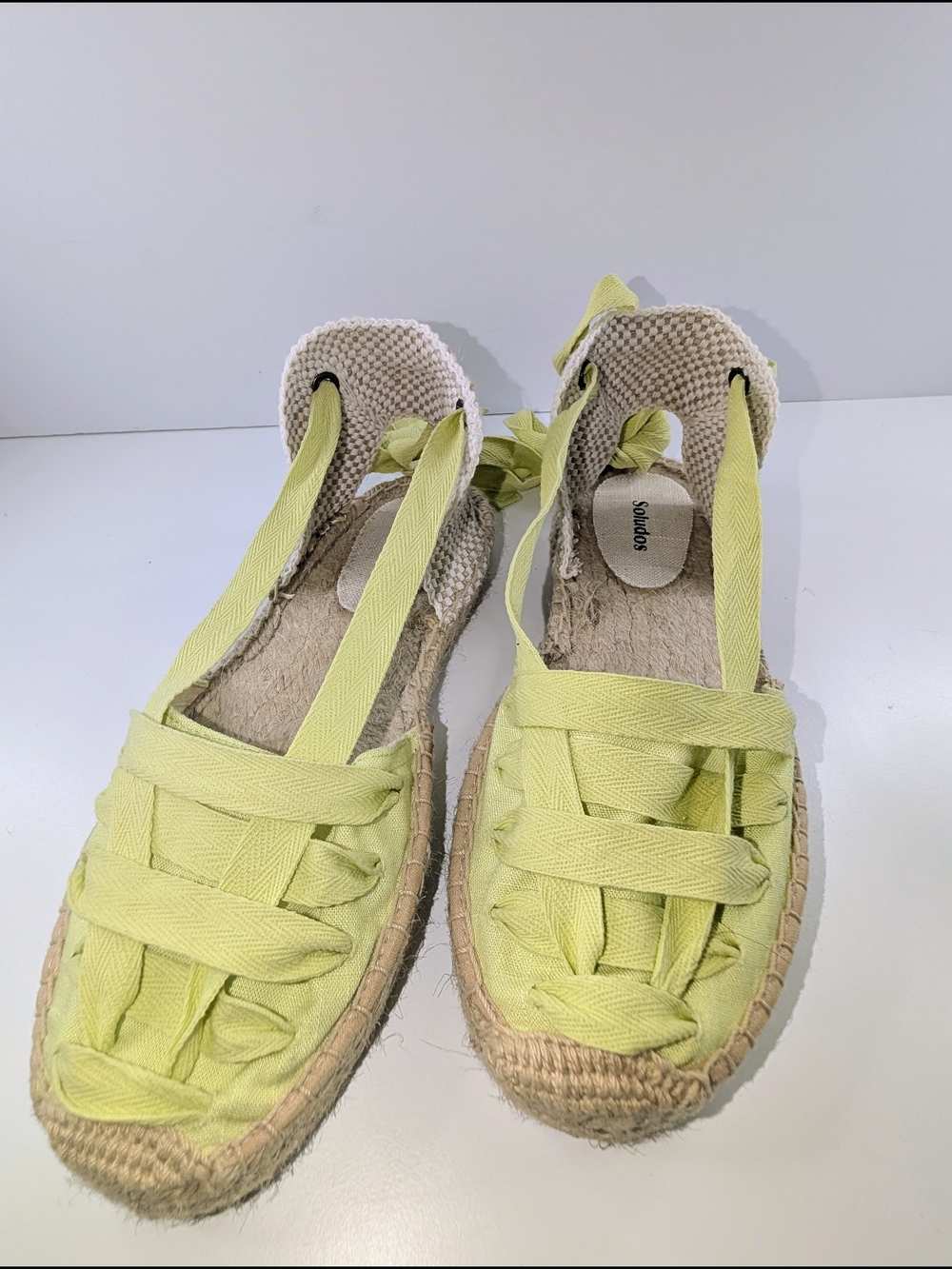 Soludos Espadrille Sandal Luella Lace Up Bright Citron Jute Wedge Woman's Size 9